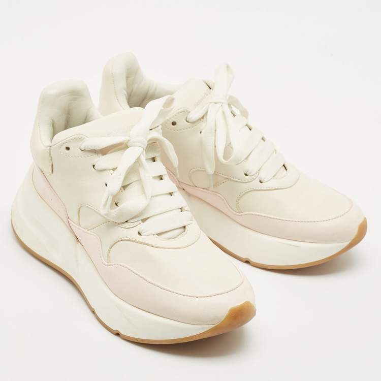 Pre Owned Alexander McQueen White/Pink Leather Chunky Sneakers Size 38
