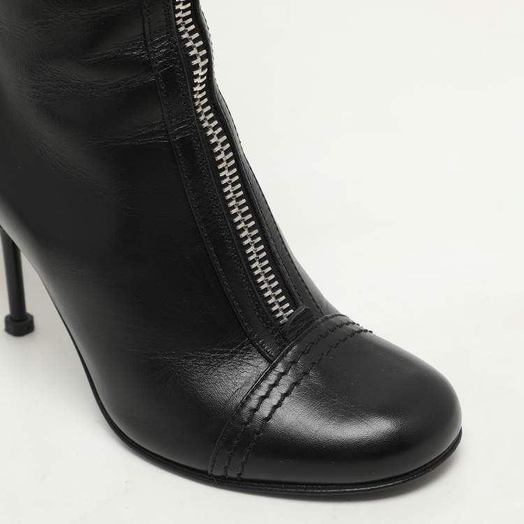 Pre Owned Alexander McQueen Black Leather Ankle Length Boots Size 36