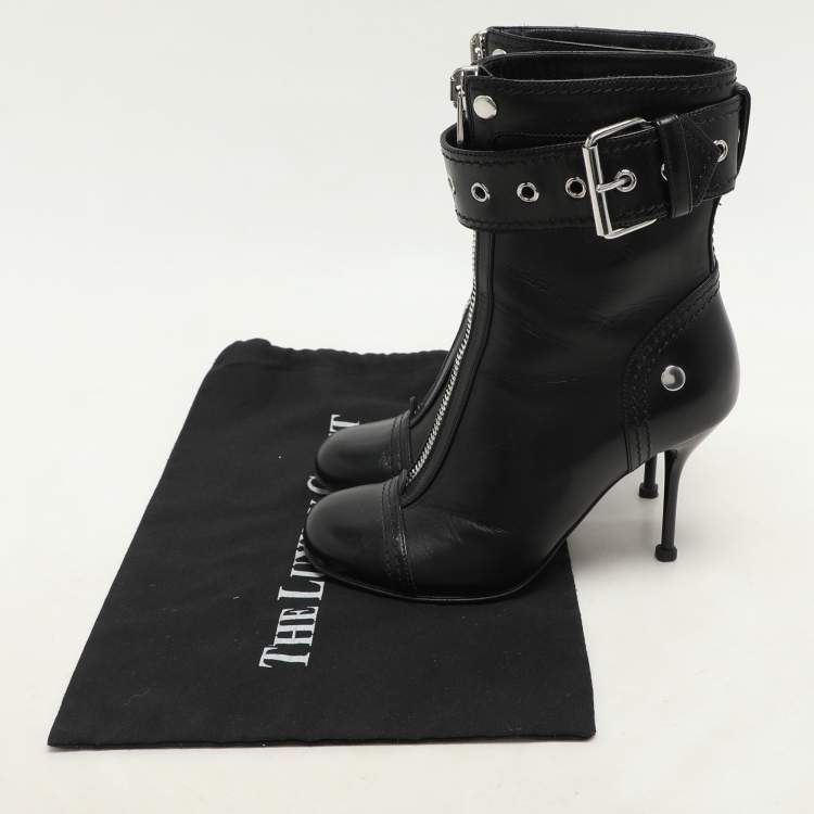 Pre Owned Alexander McQueen Black Leather Ankle Length Boots Size 36