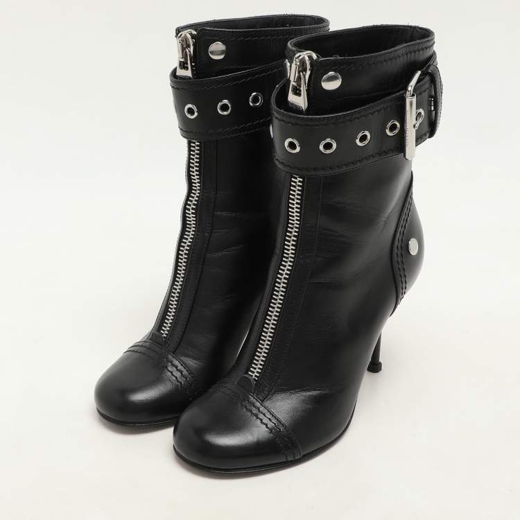 Pre Owned Alexander McQueen Black Leather Ankle Length Boots Size 36