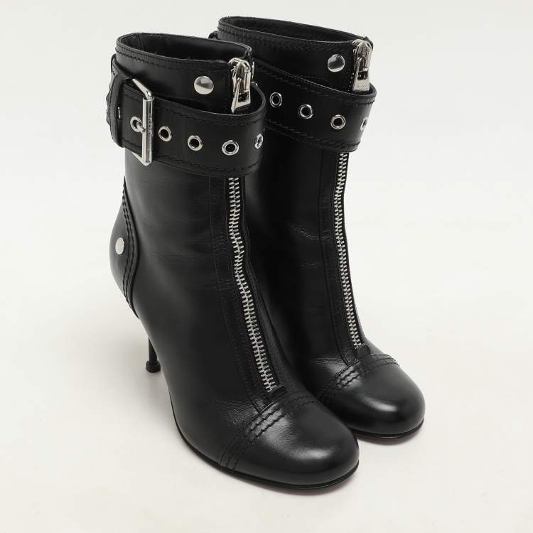 Pre Owned Alexander McQueen Black Leather Ankle Length Boots Size 36