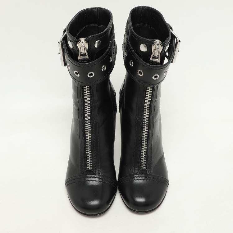 Pre Owned Alexander McQueen Black Leather Ankle Length Boots Size 36