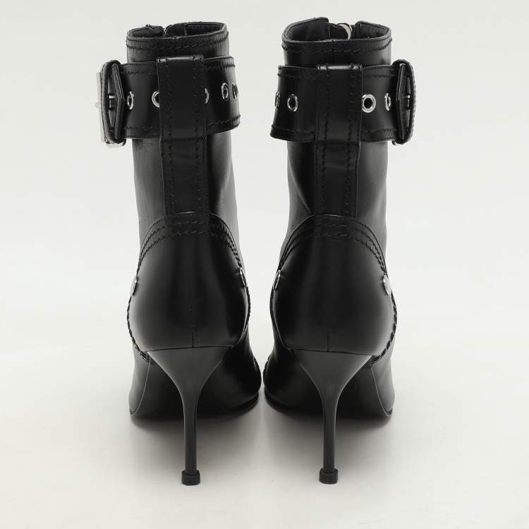 Pre Owned Alexander McQueen Black Leather Ankle Length Boots Size 36