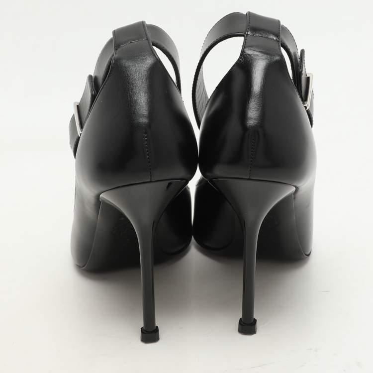 Pre Owned Alexander McQueen Black Leather Punk Ankle Strap Pumps Size 36
