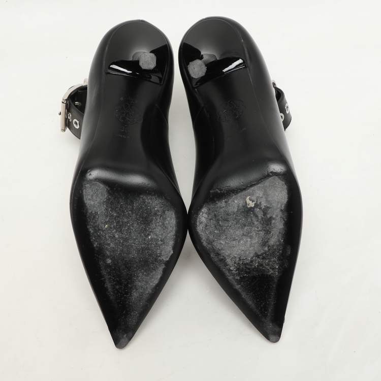 Pre Owned Alexander McQueen Black Leather Punk Ankle Strap Pumps Size 36