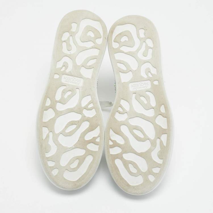 Pre Owned Alexander McQueen White Leather Crystal Embellished Larry Sneakers Size 37