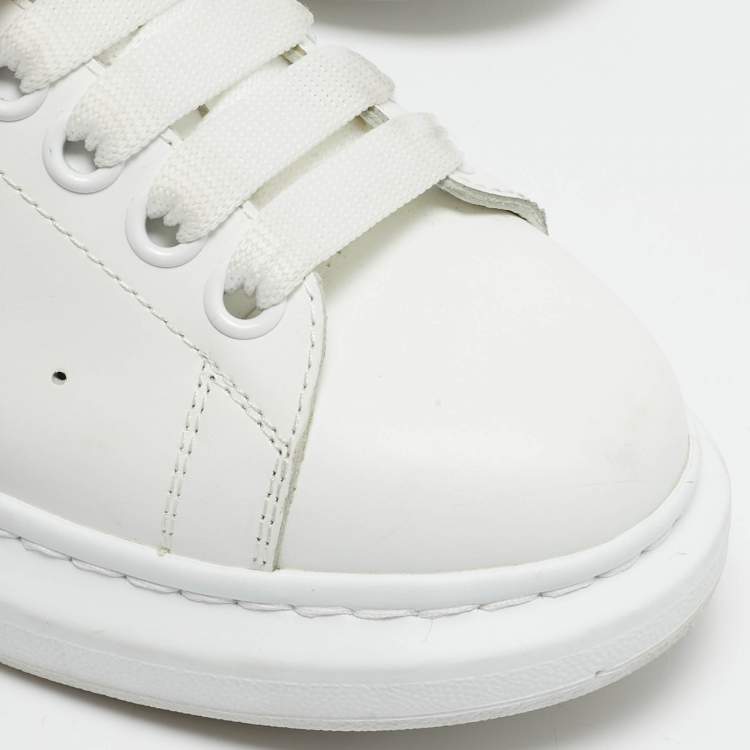 Pre Owned Alexander McQueen White Leather Crystal Embellished Larry Sneakers Size 37