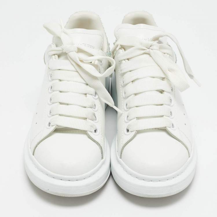 Pre Owned Alexander McQueen White Leather Crystal Embellished Larry Sneakers Size 37