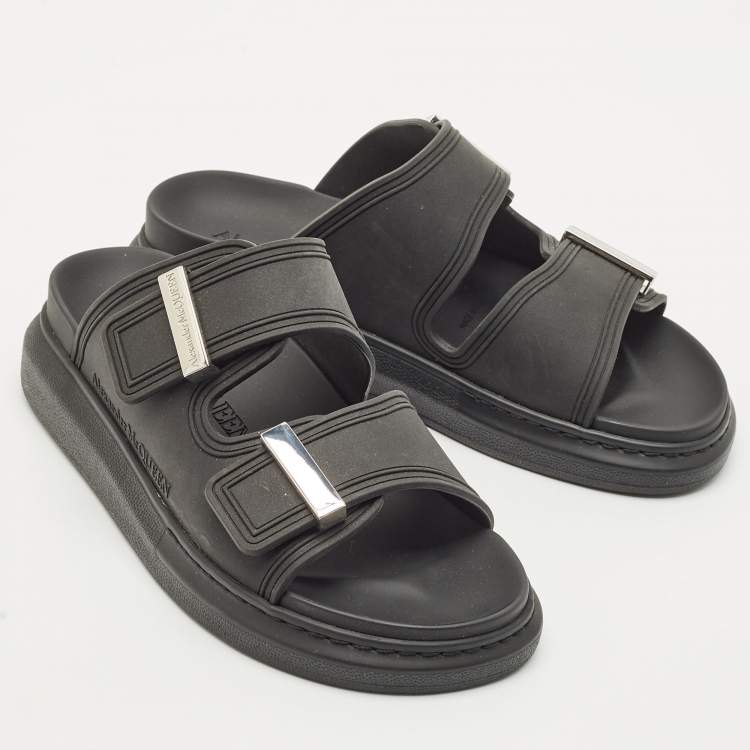 Pre Owned Alexander McQueen Black Rubber Hybrid Flat Slides Size 36