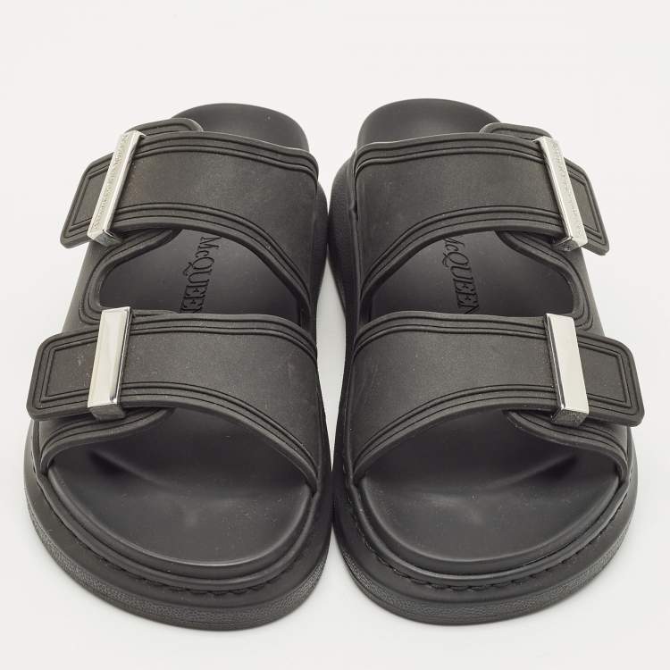 Pre Owned Alexander McQueen Black Rubber Hybrid Flat Slides Size 36