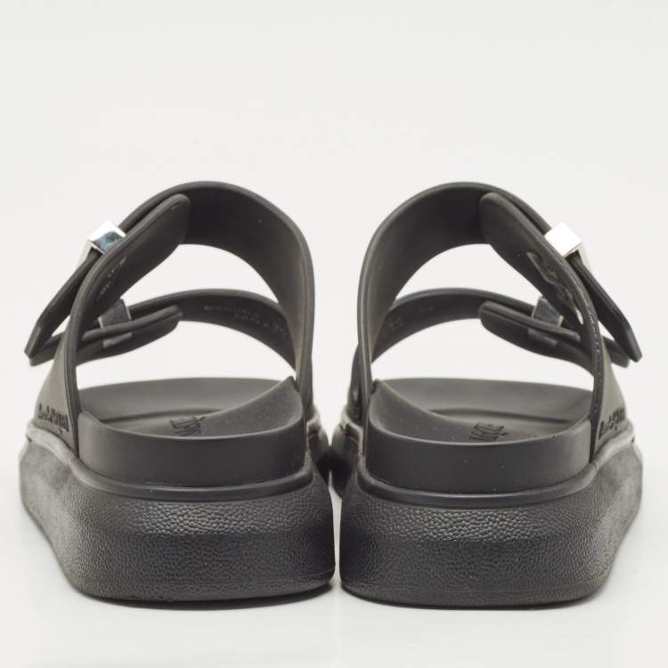 Pre Owned Alexander McQueen Black Rubber Hybrid Flat Slides Size 36