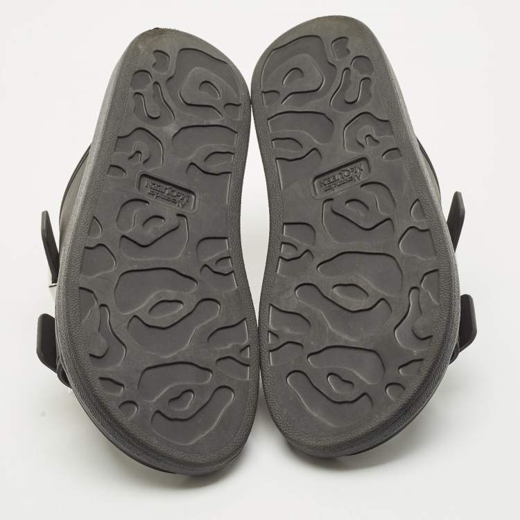 Pre Owned Alexander McQueen Black Rubber Hybrid Flat Slides Size 36