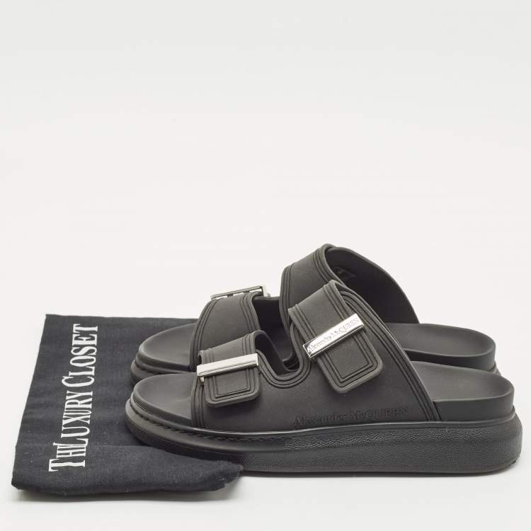 Pre Owned Alexander McQueen Black Rubber Hybrid Flat Slides Size 36