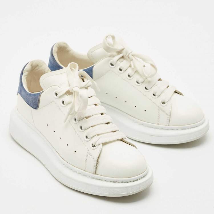 Pre Owned Alexander McQueen Blue/White Leather and Suede Oversized Lace Up Sneakers Size 38.5