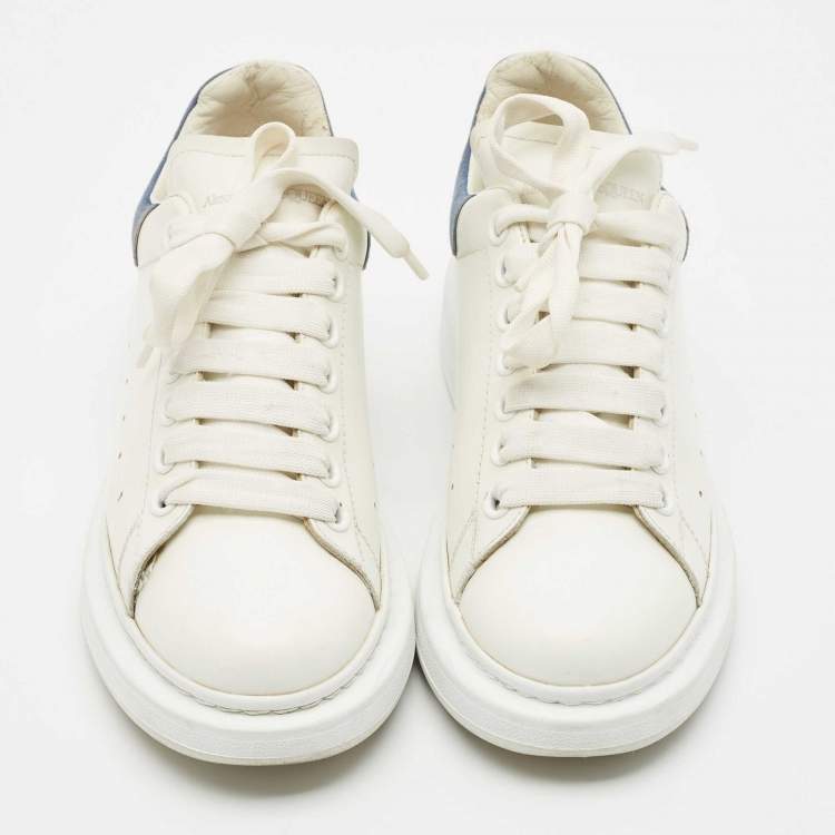 Pre Owned Alexander McQueen Blue/White Leather and Suede Oversized Lace Up Sneakers Size 38.5