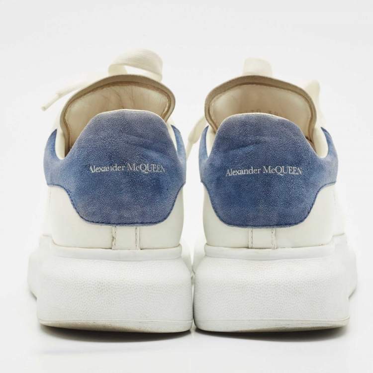 Pre Owned Alexander McQueen Blue/White Leather and Suede Oversized Lace Up Sneakers Size 38.5