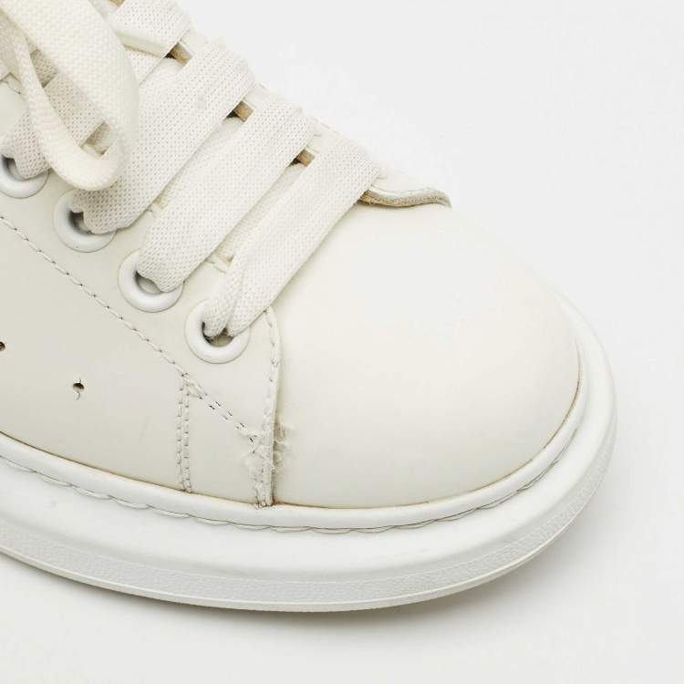 Pre Owned Alexander McQueen Blue/White Leather and Suede Oversized Lace Up Sneakers Size 38.5