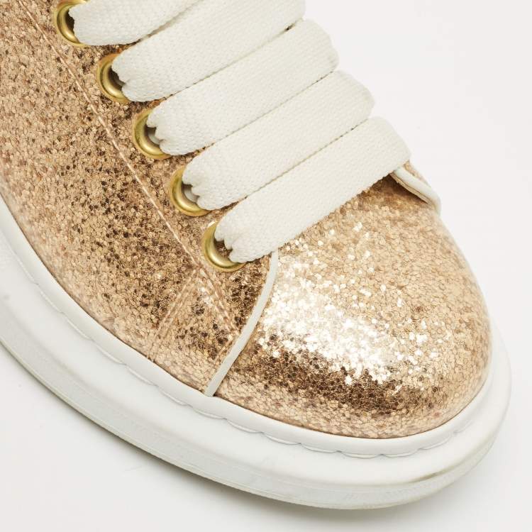 Pre Owned Alexander McQueen White/Gold PVC and Leather Oversized Sneakers Size 37.5