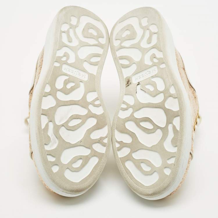 Pre Owned Alexander McQueen White/Gold PVC and Leather Oversized Sneakers Size 37.5