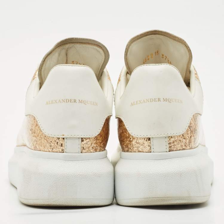Pre Owned Alexander McQueen White/Gold PVC and Leather Oversized Sneakers Size 37.5