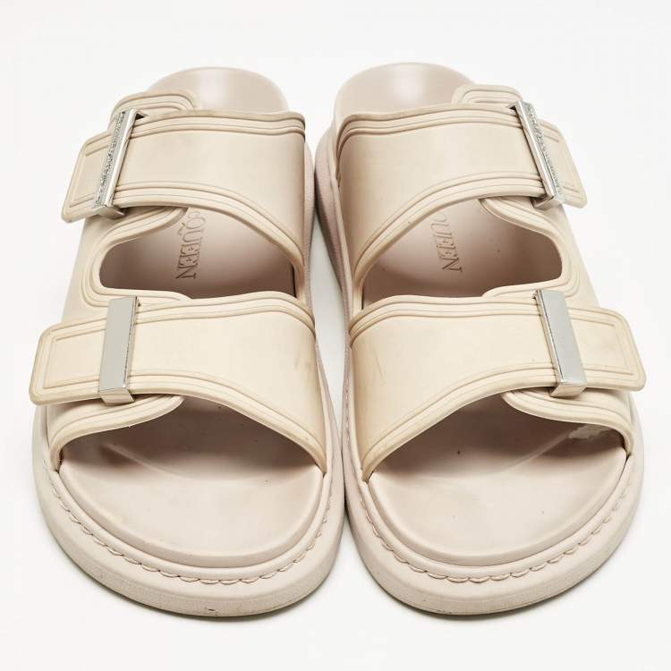 Pre Owned Alexander McQueen Beige Rubber Hybrid Slides Size 39