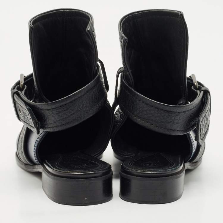 Pre Owned Alexander McQueen Black/Blue Leather Grace Ankle Length Boots Size 38