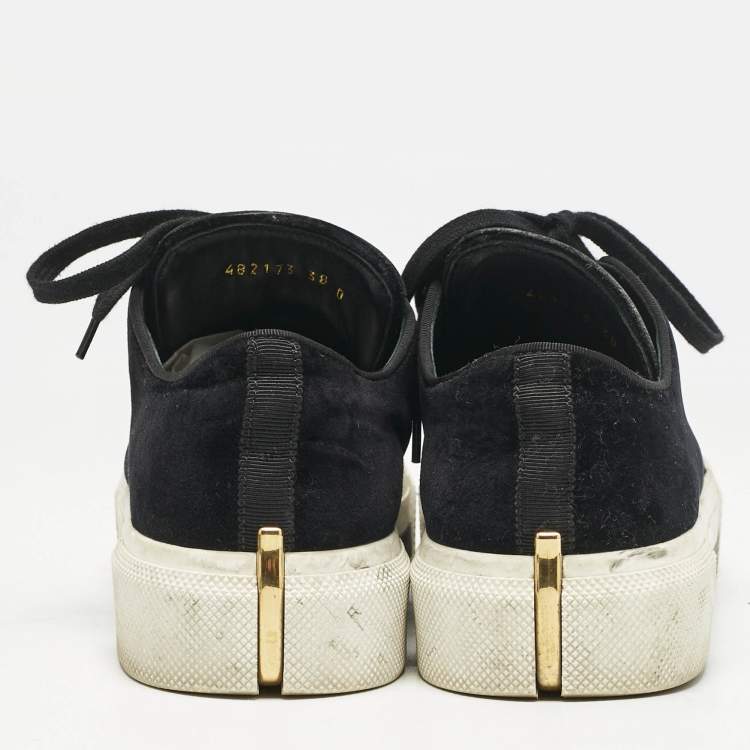 Pre Owned Alexander McQueen Black Velvet and Leather Lace Low Top Sneakers Size 38