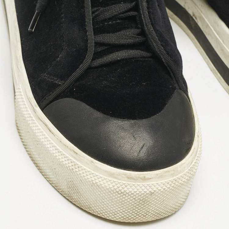 Pre Owned Alexander McQueen Black Velvet and Leather Lace Low Top Sneakers Size 38