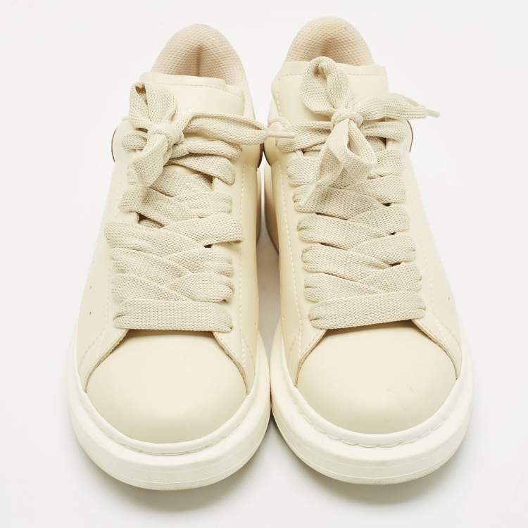 Pre Owned Alexander McQueen Grey Leather Oversized Lace Up Sneakers Size 39