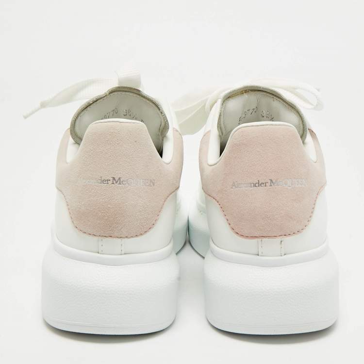 Pre Owned Alexander McQueen White/Pink Leather and Suede Larry Low Top Sneakers Size 35.5