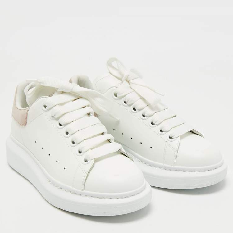 Pre Owned Alexander McQueen White/Pink Leather and Suede Larry Low Top Sneakers Size 35.5