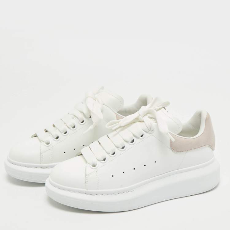 Pre Owned Alexander McQueen White/Pink Leather and Suede Larry Low Top Sneakers Size 35.5