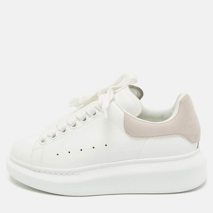 Pre Owned Alexander McQueen White/Pink Leather and Suede Larry Low Top Sneakers Size 35.5