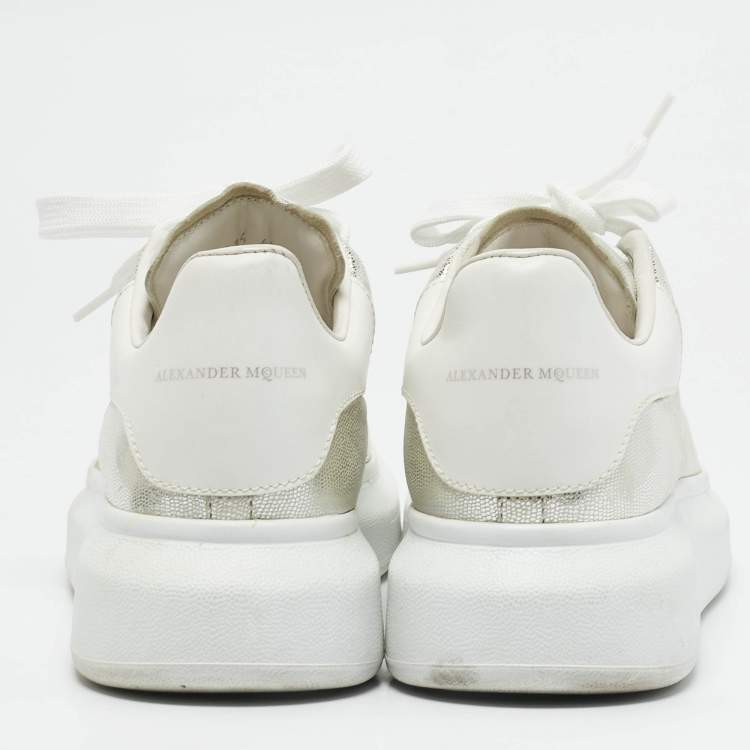 Pre Owned Alexander McQueen Silver Leather Oversized Lace Up Sneakers Size 40