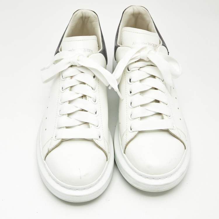 Pre Owned Alexander McQueen White Leather and Glitter Oversized Low Top Sneakers Size 39.5