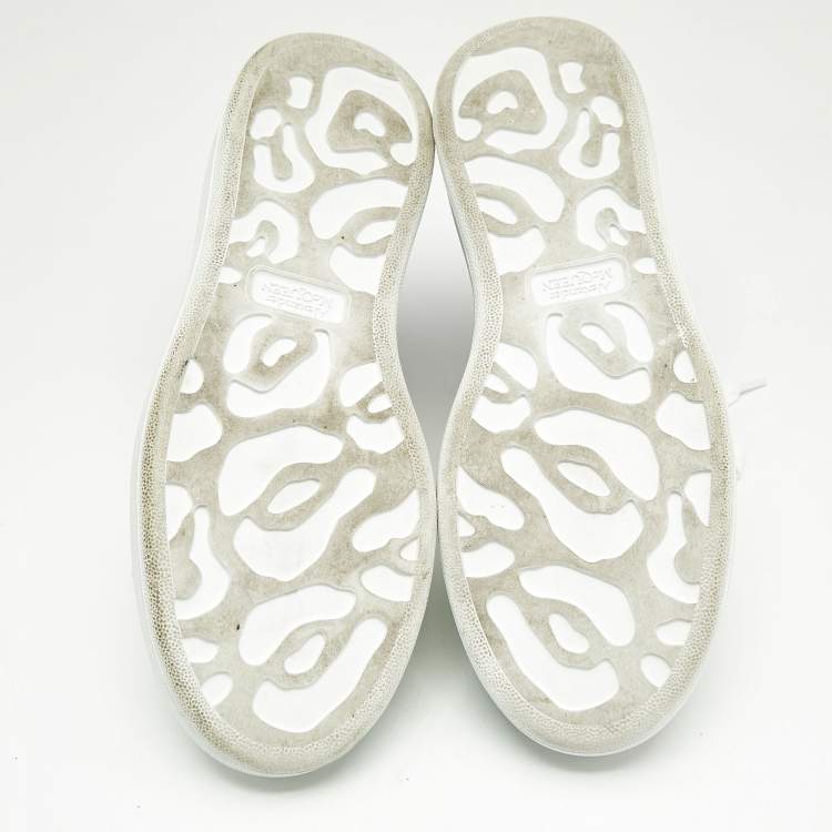 Pre Owned Alexander McQueen White Leather and Glitter Oversized Low Top Sneakers Size 39.5