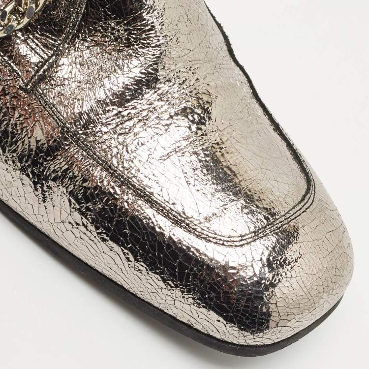 Pre Owned Alexander McQueen Silver Leather Foldable Loafers Size 39