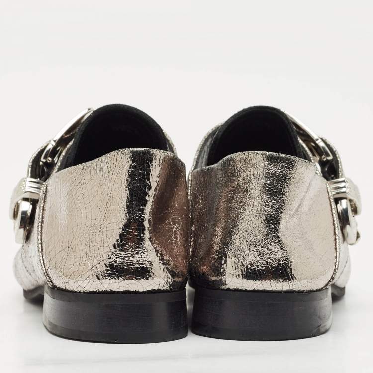 Pre Owned Alexander McQueen Silver Leather Foldable Loafers Size 39