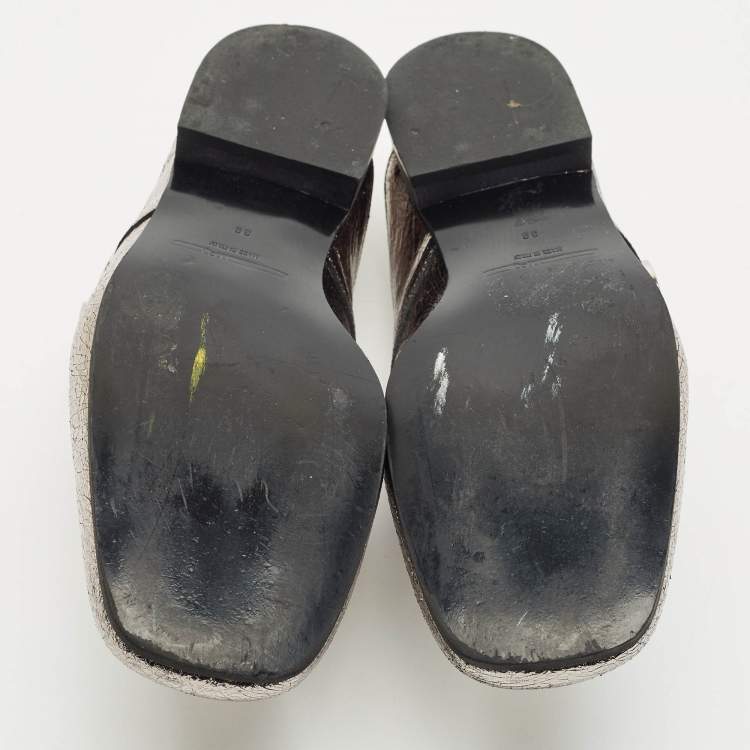 Pre Owned Alexander McQueen Silver Leather Foldable Loafers Size 39
