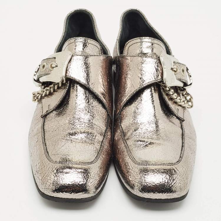 Pre Owned Alexander McQueen Silver Leather Foldable Loafers Size 39