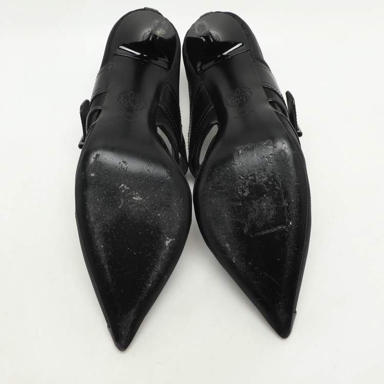 Pre Owned Alexander McQueen Black Leather and Mesh Punk Mules Size 38.5