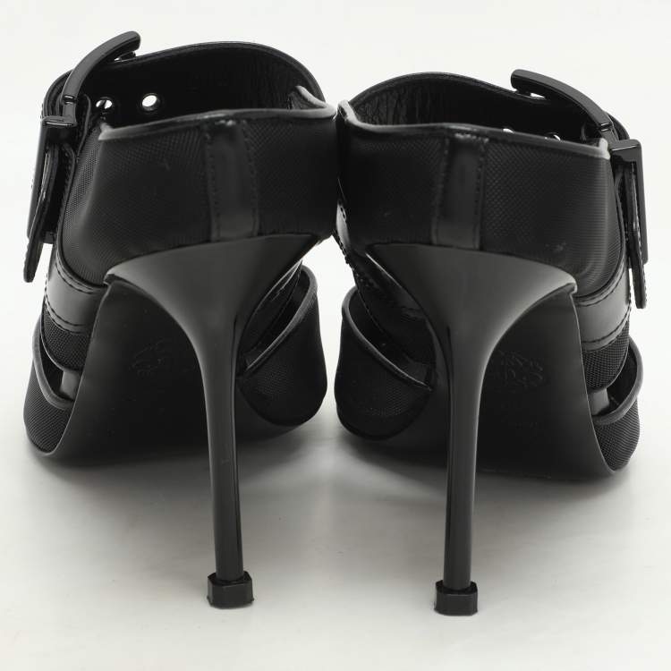 Pre Owned Alexander McQueen Black Leather and Mesh Punk Mules Size 38.5