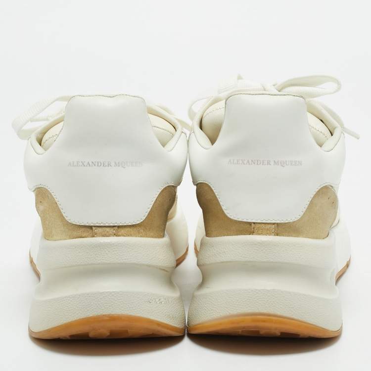 Pre Owned Alexander McQueen Cream/Off White Leather and Fabric Oversized Runner Sneakers Size 40