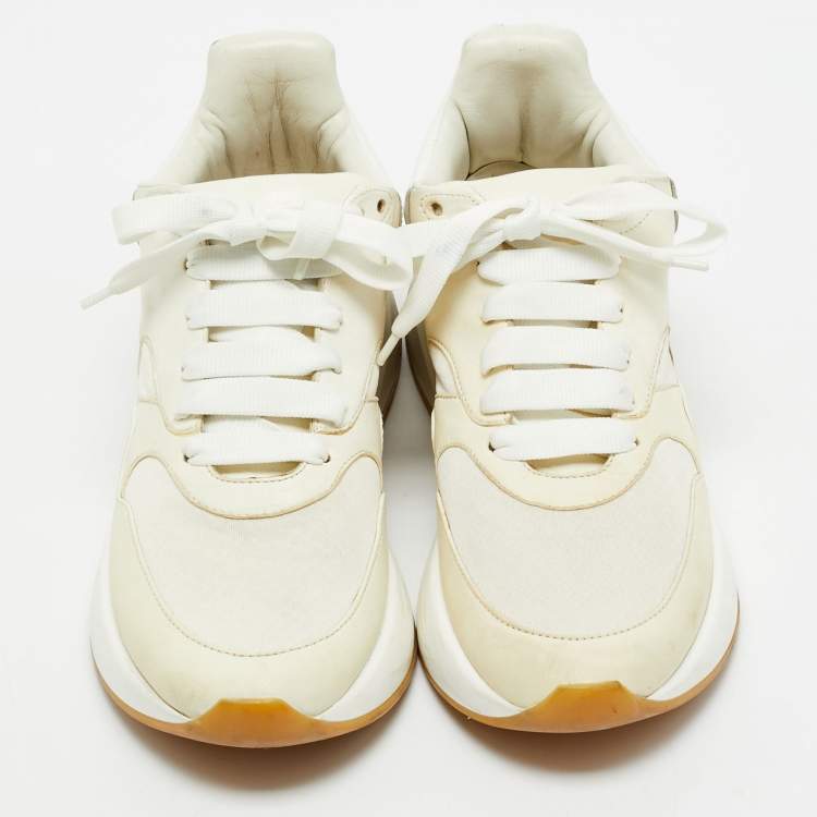 Pre Owned Alexander McQueen Cream/Off White Leather and Fabric Oversized Runner Sneakers Size 40