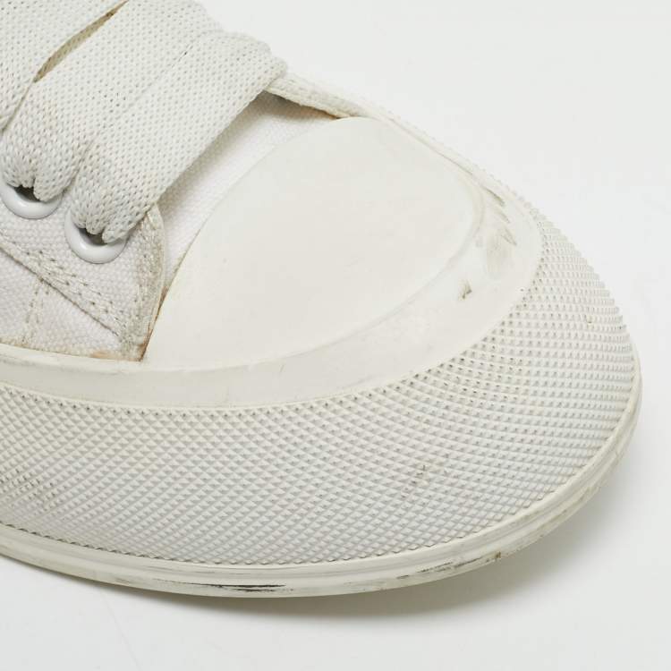 Pre Owned Alexander McQueen White Canvas and Rubber Tread Slick Sneakers Size 40