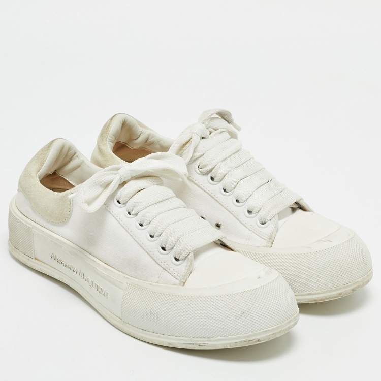 Pre Owned Alexander McQueen White Canvas and Rubber Tread Slick Sneakers Size 40