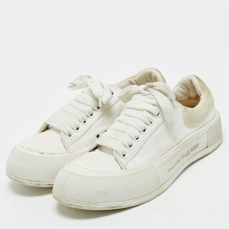 Pre Owned Alexander McQueen White Canvas and Rubber Tread Slick Sneakers Size 40