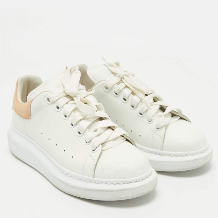 Pre Owned Alexander McQueen White/Beige Leather Oversized Sneakers Size 39