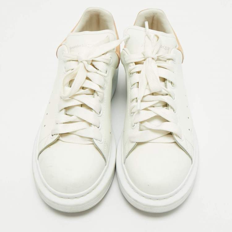 Pre Owned Alexander McQueen White/Beige Leather Oversized Sneakers Size 39