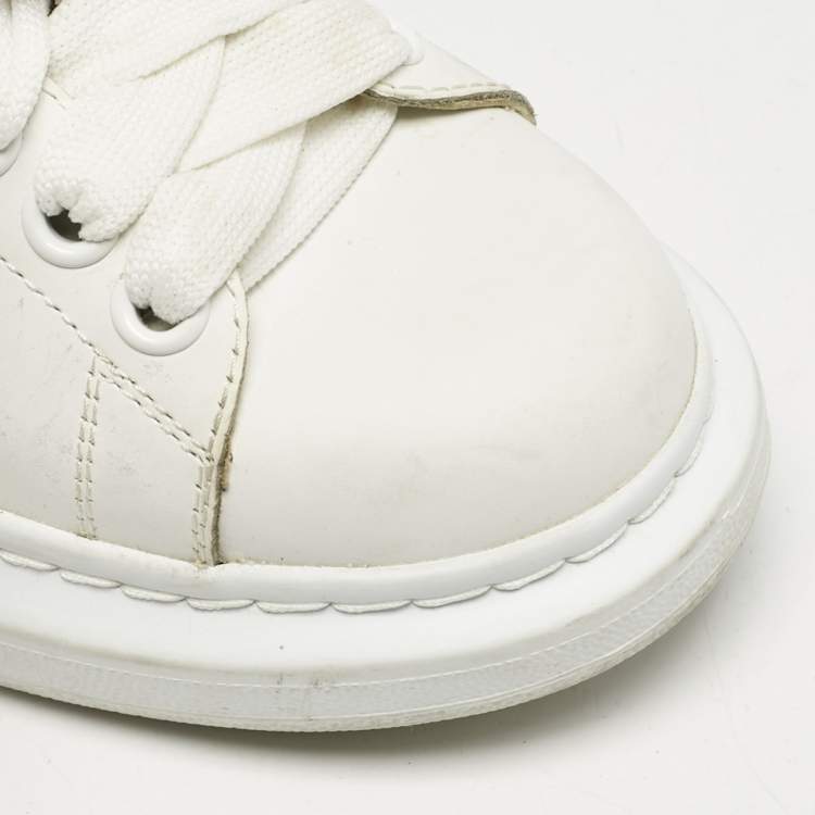 Pre Owned Alexander McQueen White/Beige Python Embossed Leather and Leather Oversized Sneakers Size 36